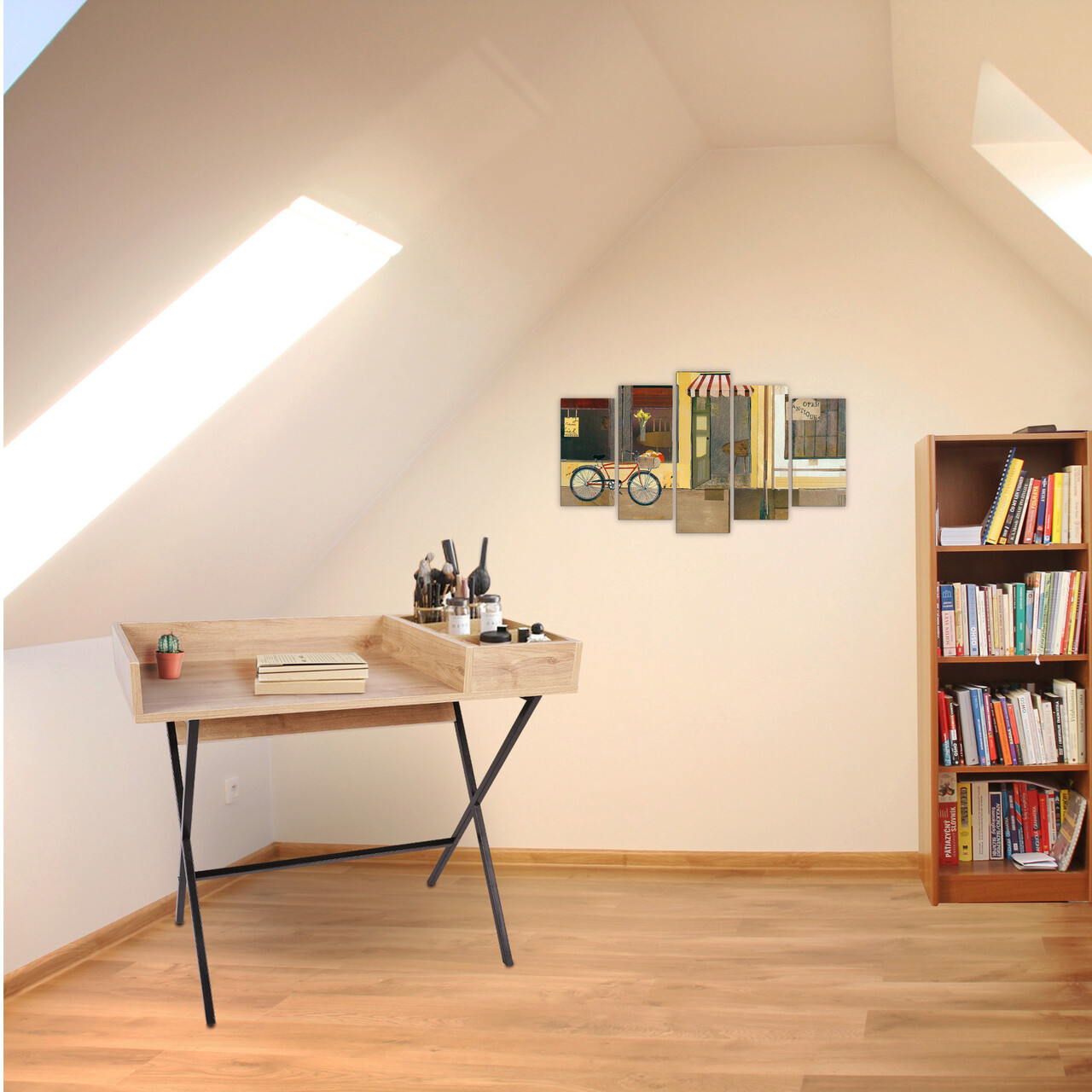 Birou, Hanah Home, Roma, 100x50x89 cm, Stejar / Negru - imagine 5